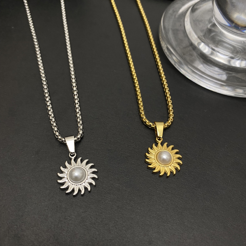 【Hottest Trends】Titanium steel necklace men's and women's long sweater chain personalized luxury pearl sunflower pendant all-match boy's clavicle chain