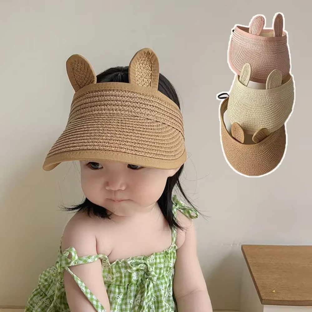 New Bear Ears Baby Hats UV Protection Sun Shading Baby Sun Hat Breathable Adjustable Straw Cap Outdoor Children Toddler