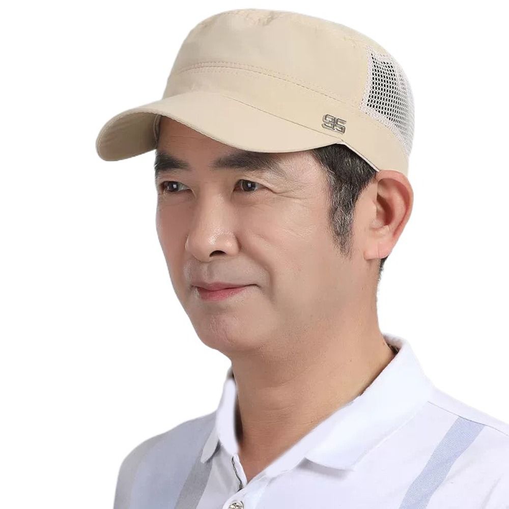 Retro Mesh Hollow Men's Fishing Cap Sun Protection Sunscrean Cap Outdoor Sun Hat Sports Visored Hat Breathable Summer Baseball Cap Summer/Spring
