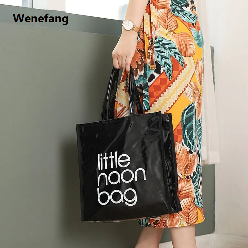 Wenefang transparent bag 1 Pc Fashion Women Summer Beach Bag Large Capacity PVC Clear Waterproof Makeup Bag Handbags Transparent Shopping Shoulder Bag