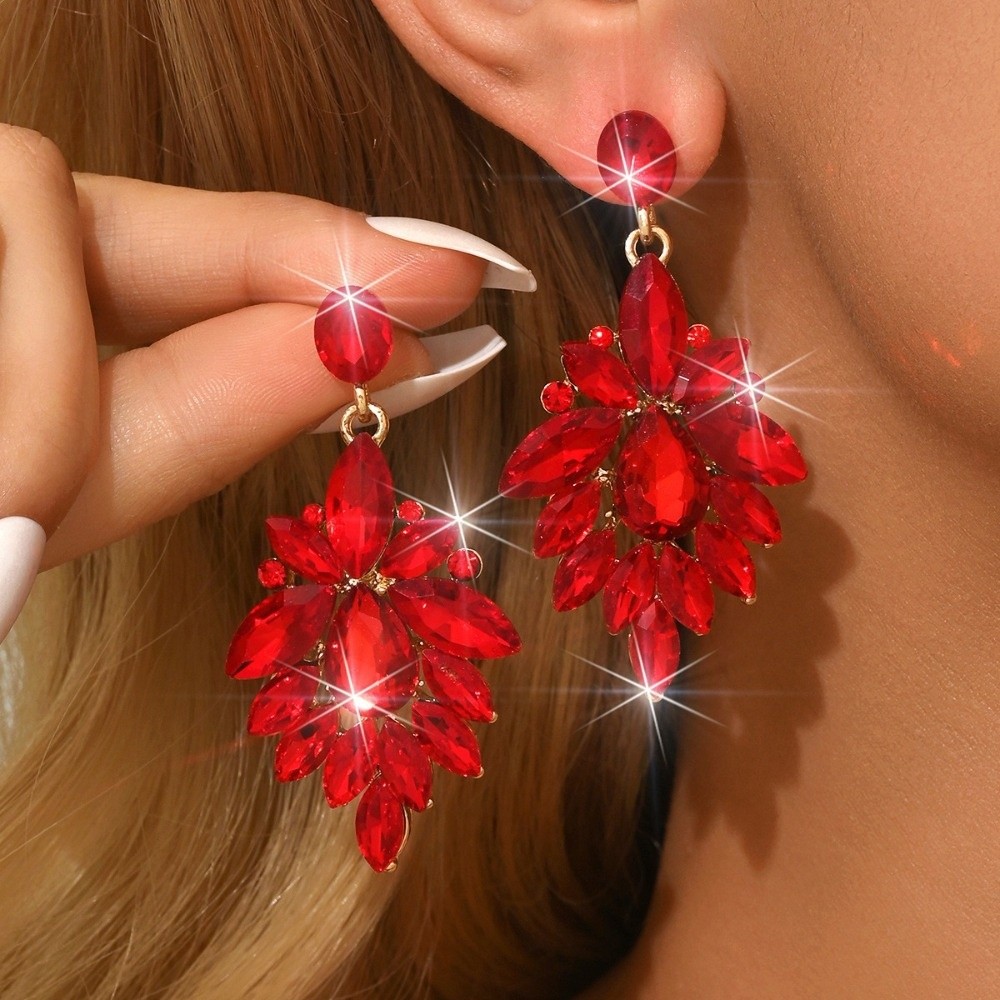 1 Pair Luxury Retro Flower Earrings Elegant Shining Glass Earrings Art Festival Style Ball Style Earrings for Women