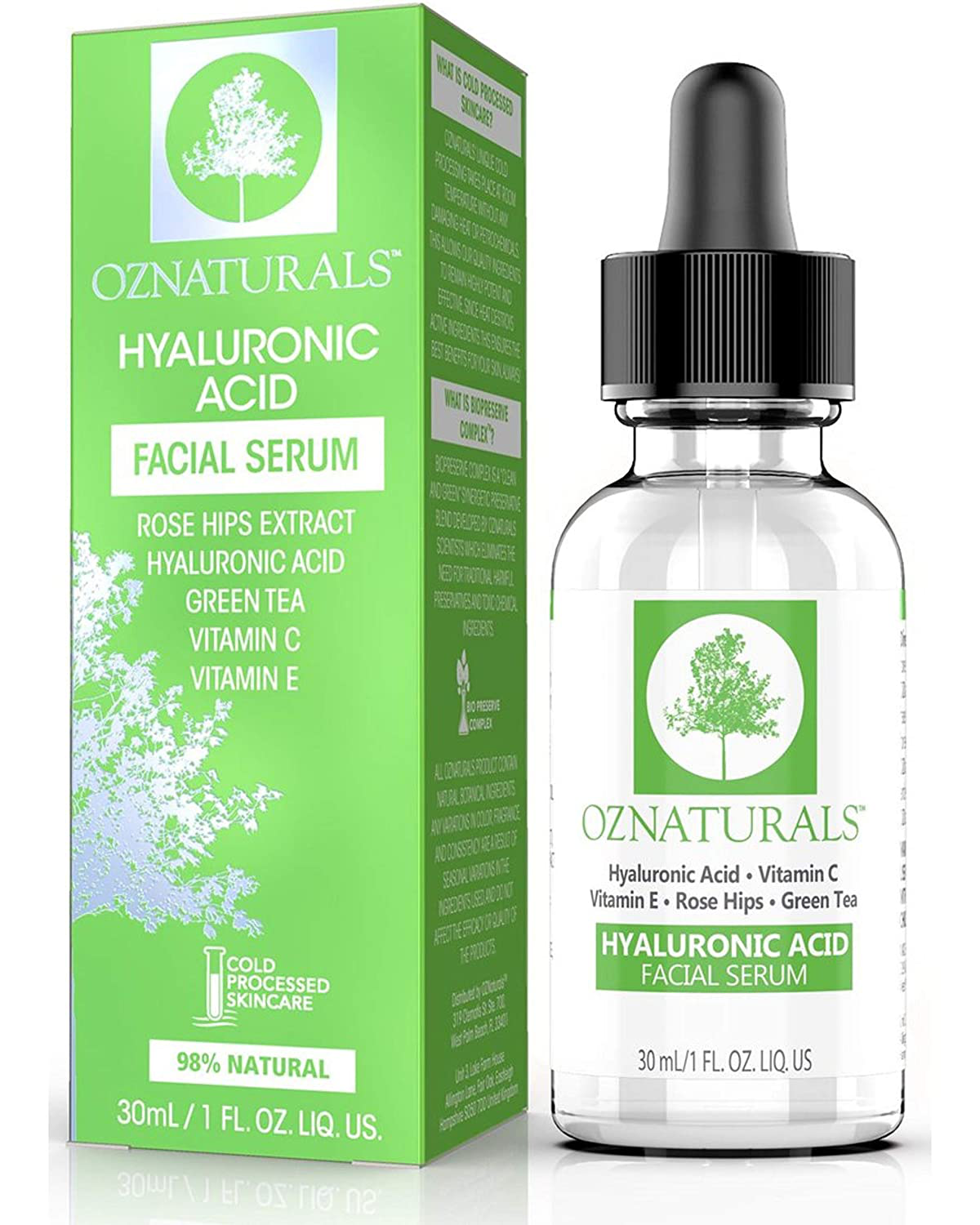 OZNaturals Hyaluronic Acid Serum ( Vitamin C Serum + Vitamin E Serum ) For Skin Deeply Hydrates And Plumps Skin - For Face Anti Aging Anti Wrinkle Serum - 30ML
