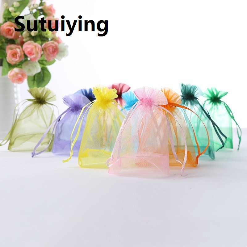 Sutuiying transparent bag 10/50pcs tulle packaging transparent Organza Drawstring Bag Jewelry Mesh Gift Pouches Container Drawstring Bags Gauze Bag 50%