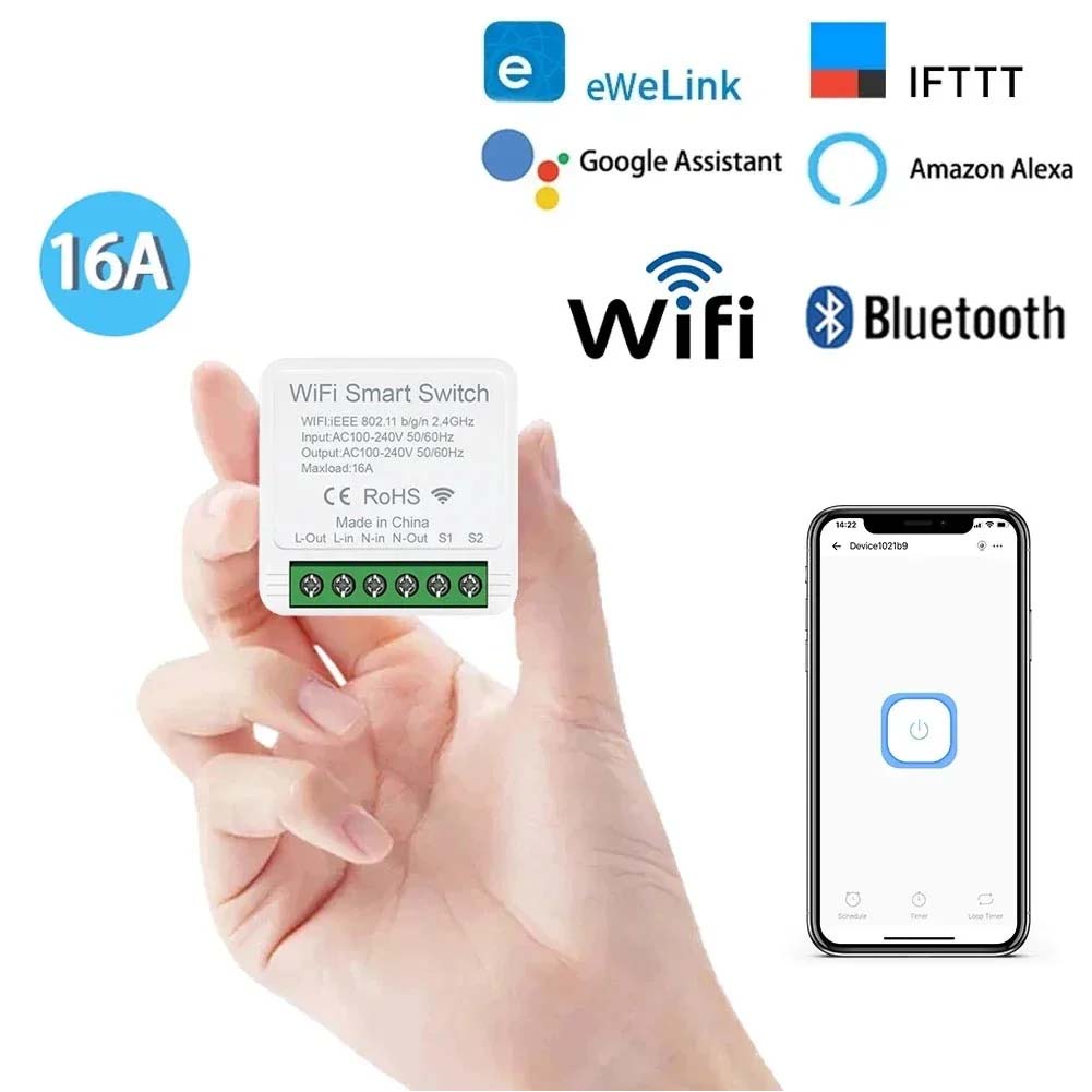 16A Mini Wifi DIY Light Switches Module 2-way Control Work With Tuya Smart Life Alexa Alice Home