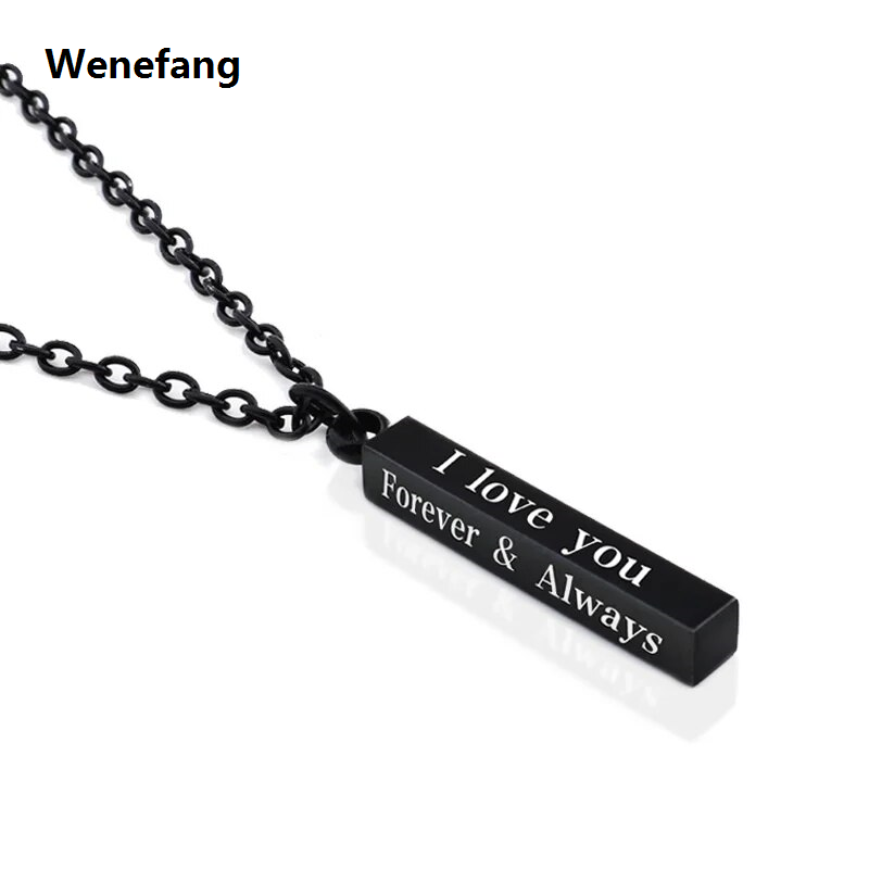 Wenefang Personalized S.Steel Square Bar Rectangle Pendant Necklace Black Hot Selling Silvery Gold Custom Name Necklaces For Women Men Trend Jewelry