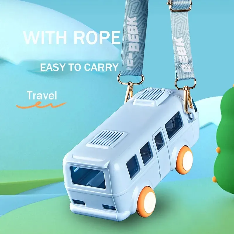 Bus Shaped Water Bottle With Shoulder Strap Leakproof And Detachable Compart Inside For Kids - 500ml