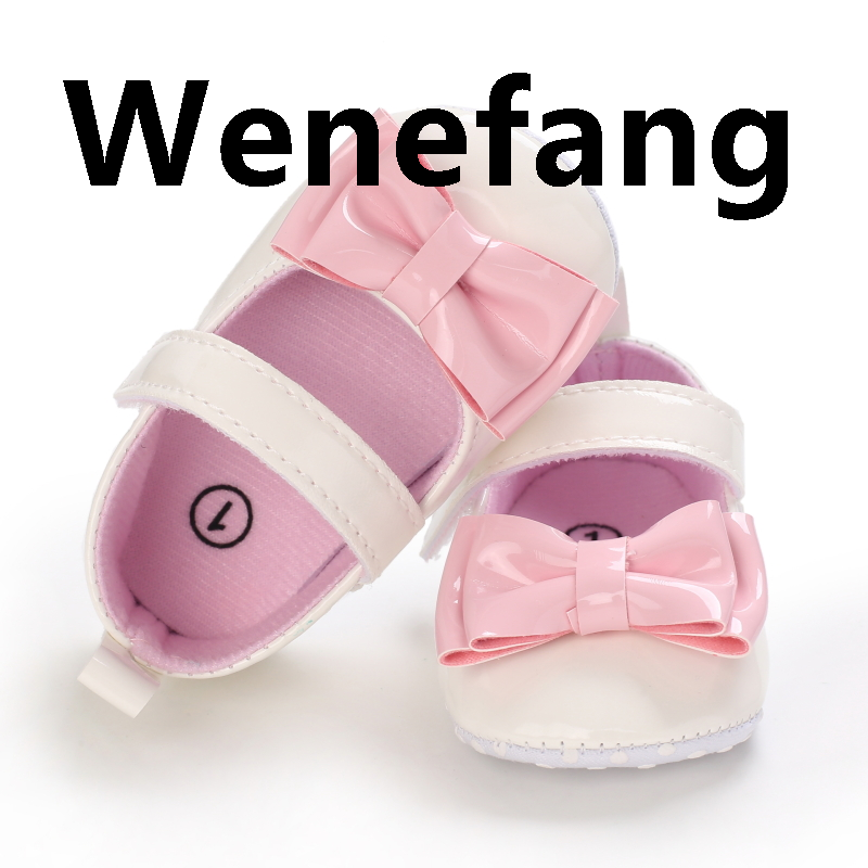 Wenefang VALEN SINA New 0-18 Months Newborn Baby Girl Pink Kahaki White Pu Fashion Leather Princess Shoes Bowknot First Walkers Baby Shoes Girl