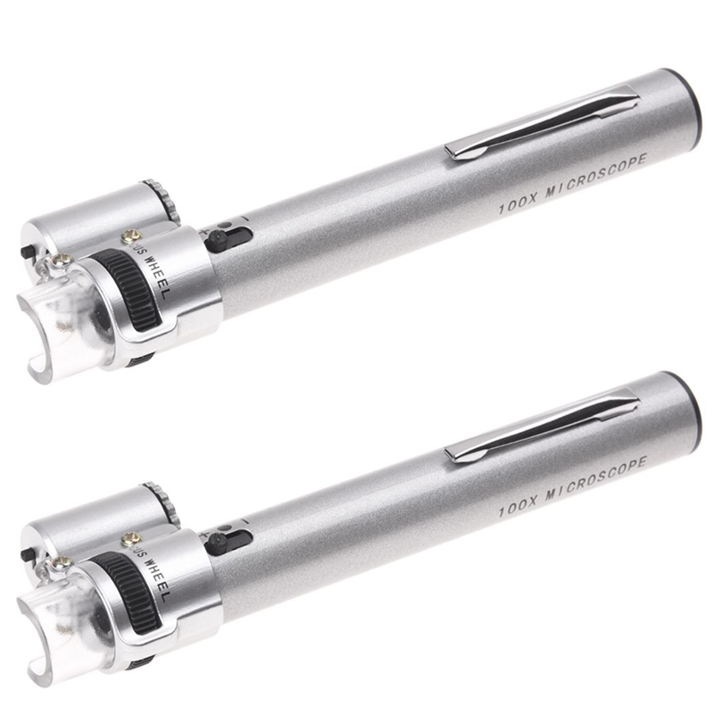 NAMUNY 2 Pcs 100X Jewelry Gem Handheld Pocket LED Lights Miniscope Loupe Magnifier Pen Zoom