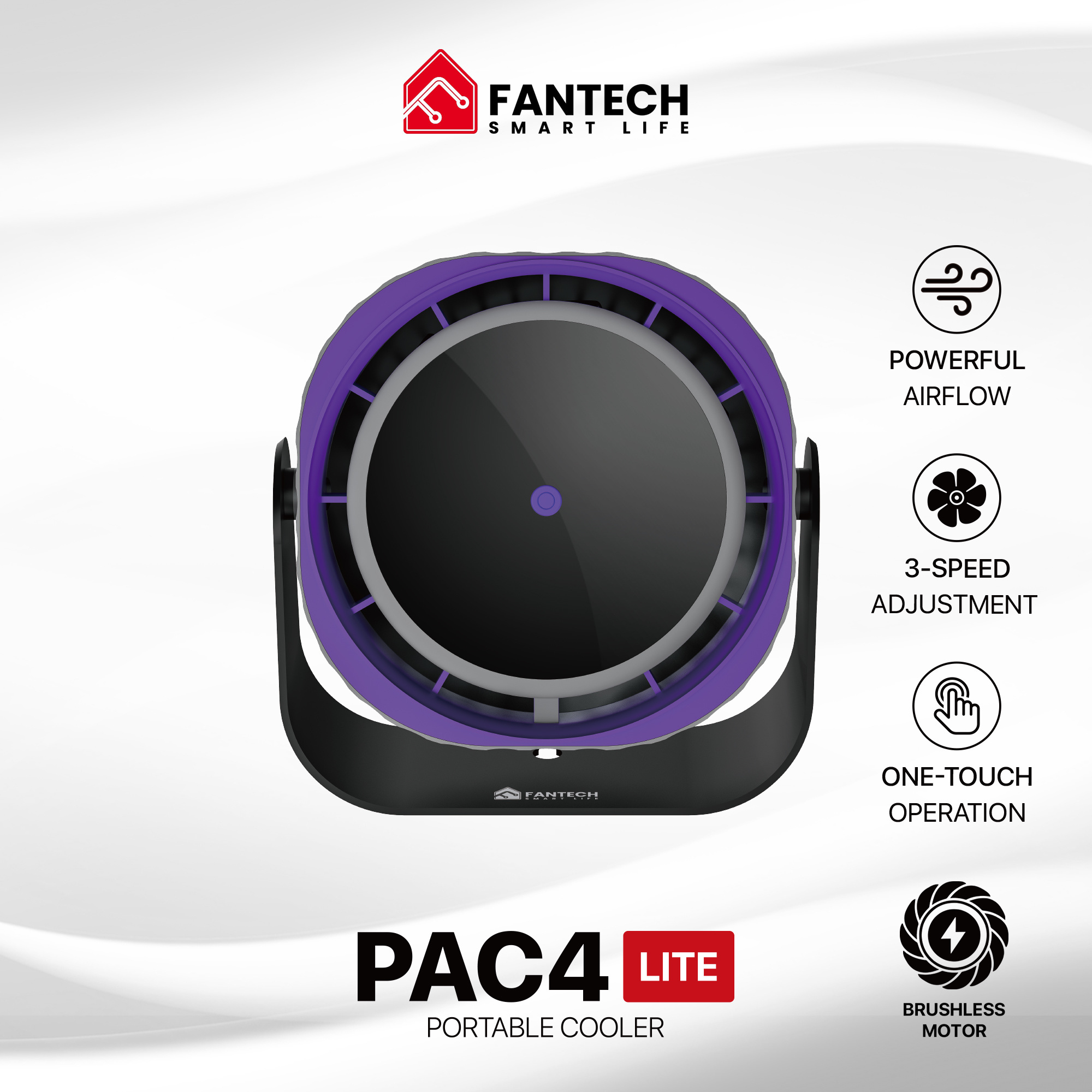FANTECH PAC4 LITE Adjustable Multi Function Brushless Motor Fan Powerful Airflow Wired USB C Charging LED Display Low Noise Fan