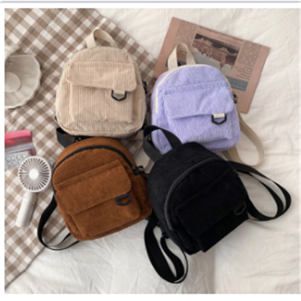 Women's Mini Backpack Fashion Solid Color Corduroy Small Simple Casual Traveling Large Capacity Durable Female's Schoolbag