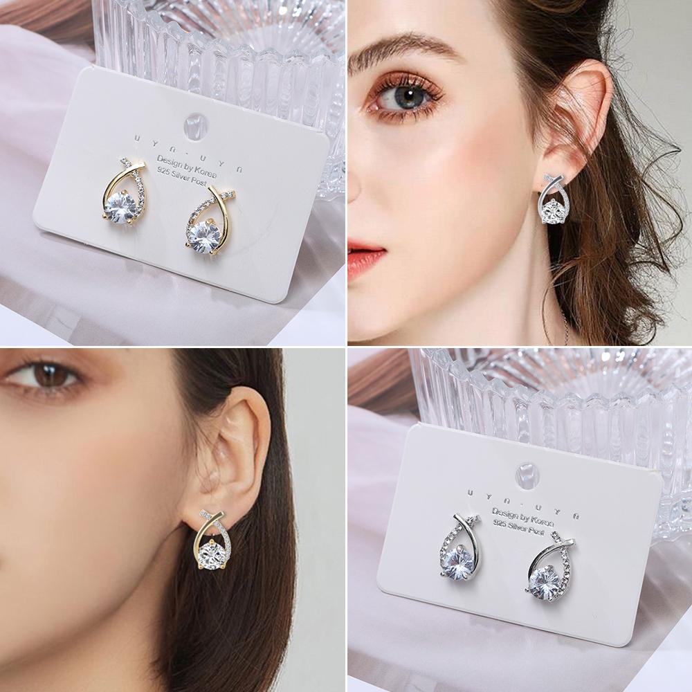 Silver Color Gift for Women Girl Jewelry Valentine's Day Gift Piercing Cross Fishtail Earrings 18k Gold Plated Zircon Earrings