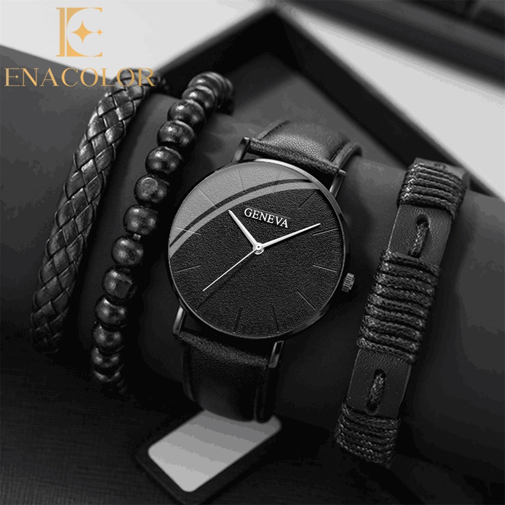 4Pcs/Set New Male Bracelet Bangles Bracelet Watches Set Fashion Casual Accessories Men Birthday Gift