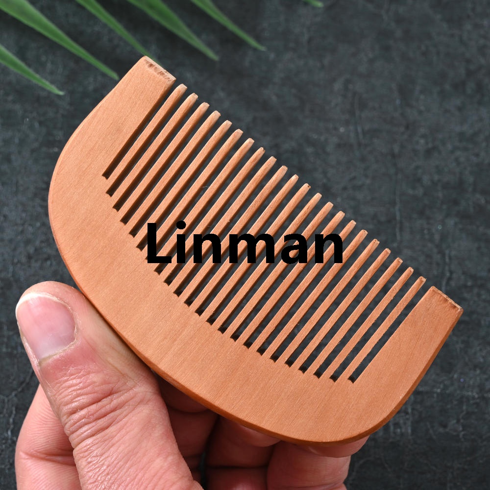 Linman 1Pc Natural Peach Wood Comb Close Teeth Anti-static Head MassageHigh Quality Beard Hair Care Tool Beauty Accessories Barber Women's Hairdres