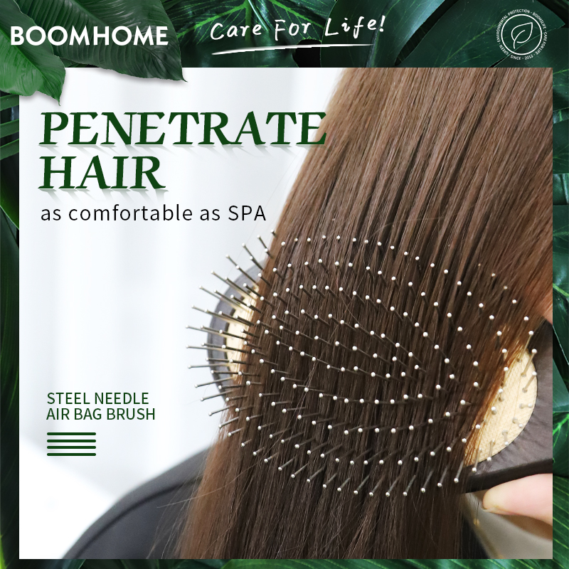 Barber steel needle with hairbrush, unknotted massage, scalp head, women's hairbrush, black steel airbag, wooden comb brush