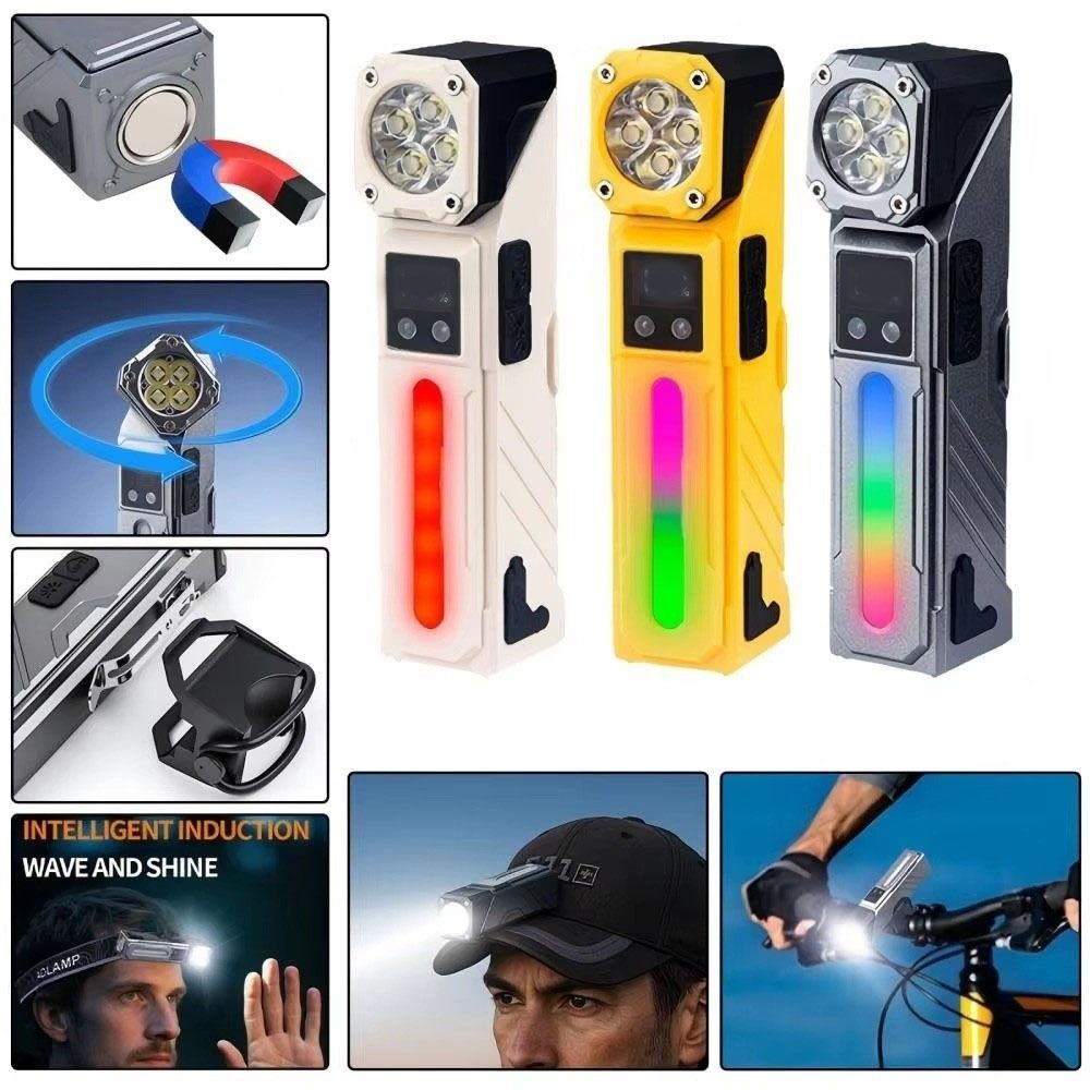 Handheld High Power LED Flashlight Rechargeable Magnetic RGB Torch Portable Digital Display Work Lamp Fishing