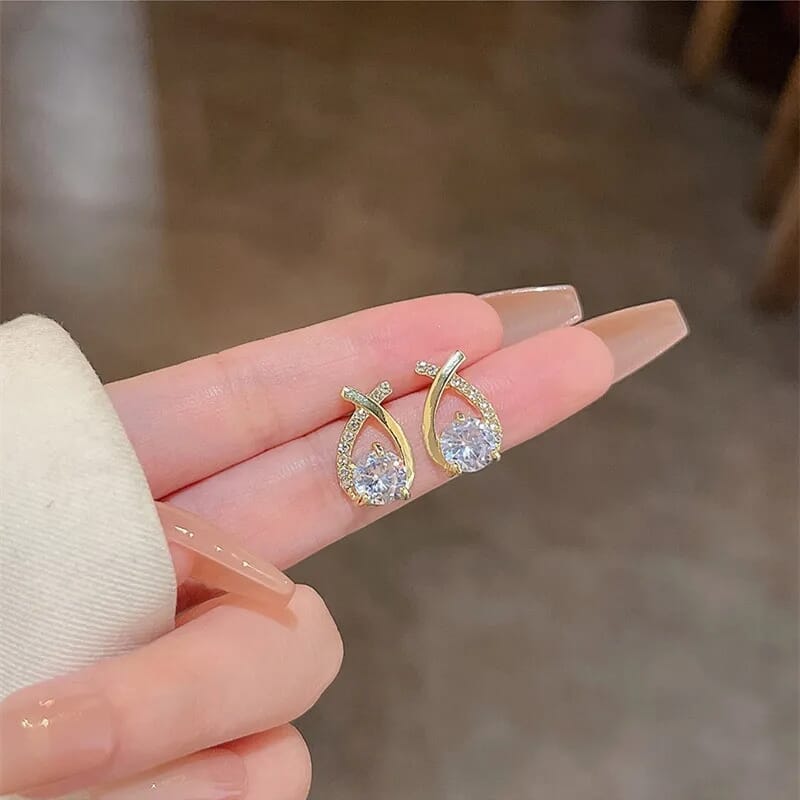 Zircon Water Drop Classic Cross Stud Earrings For Women