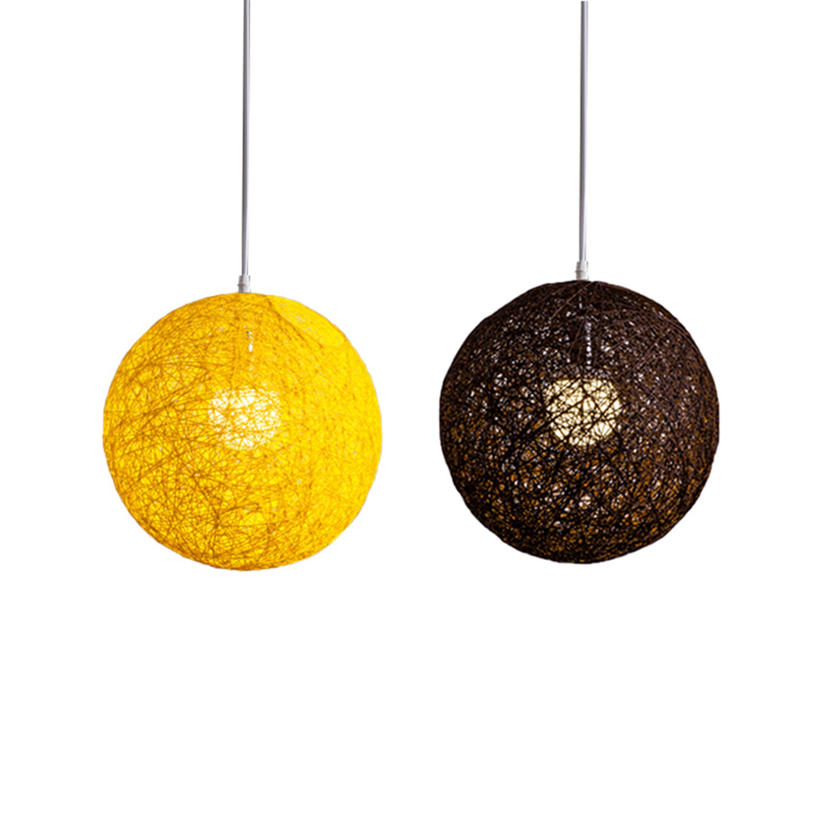 fasdaga 2x Coffee/Yellow Bamboo, Rattan and Hemp Ball Chandelier Individual Creativity Spherical Rattan Nest Lampshade