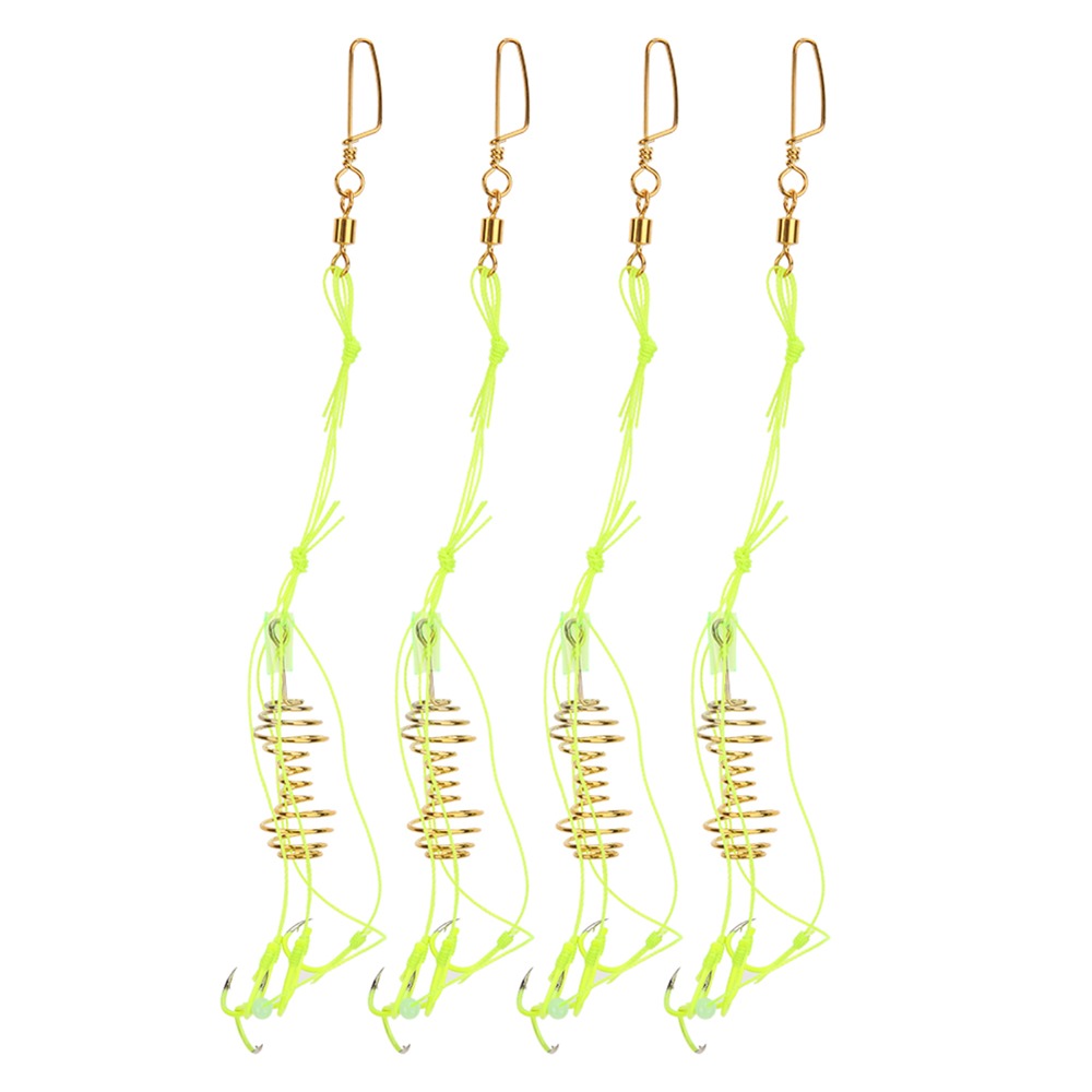 4PCS Durable With Luminous Beads Carp Fishing Baits Hook with Spring Feeder High Carbon Steel Carp Fishing Lure Hooks PE Fishing Hook Coarse Fishing