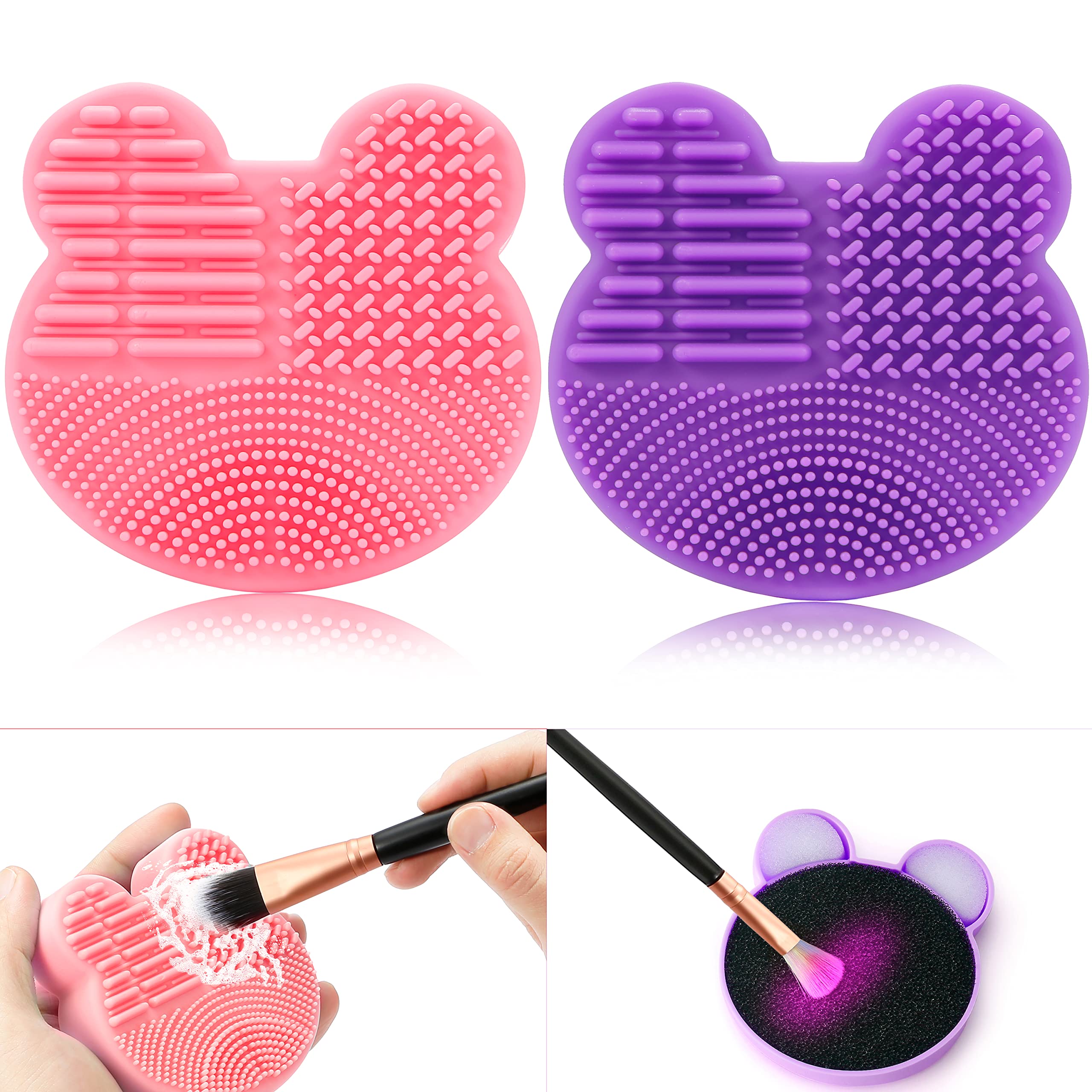 Makeup Brush Cleaning Mat With Color Removal Sponge 2 in 1 Design Silicone Cleaner Pad