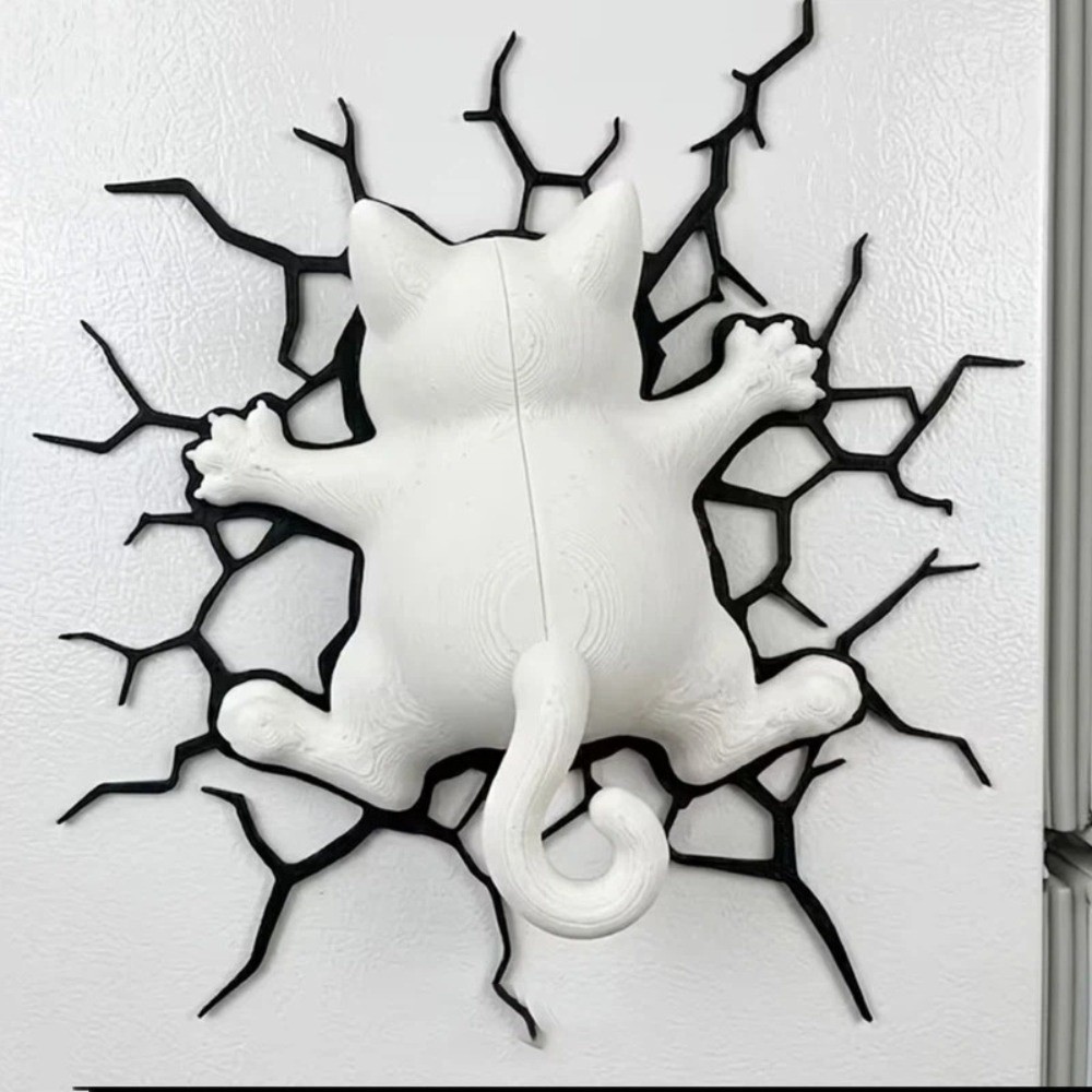 Creative Novelty 3D Crack Cat Fridge Magnet 3D Printed Climbing Back Crack Cat Refrigerator Magnet Whimsical Realistic Kitten Wall Decor Kitchen Decor