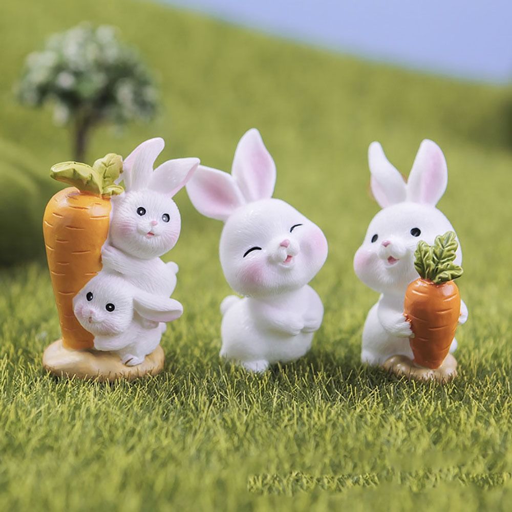 Gift Cartoon Miniature Rabbit Figurine Mini Fairy Garden Carrot Bunny Statue Bonsai Ornament Easter Miniature Resin Hare