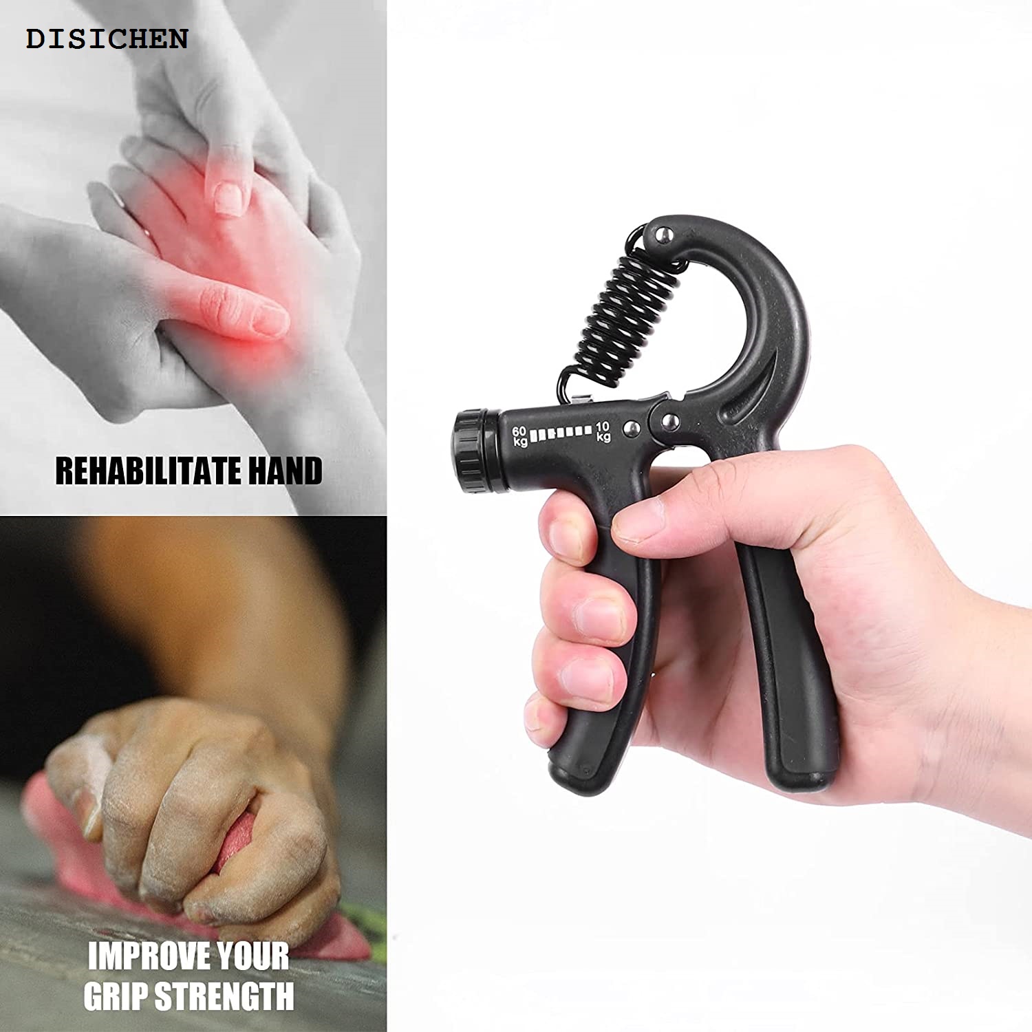 DISICHEN Spring Portable Hand Grip Strengthener Adjustable Arm Resistance Finger Exerciser Gripper Muscle Multiple Trainer Massager