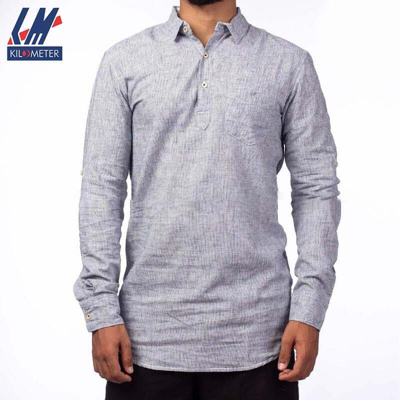 KILOMETER Black Front Buttom Casual Kurta Full Shirt For Men - 301