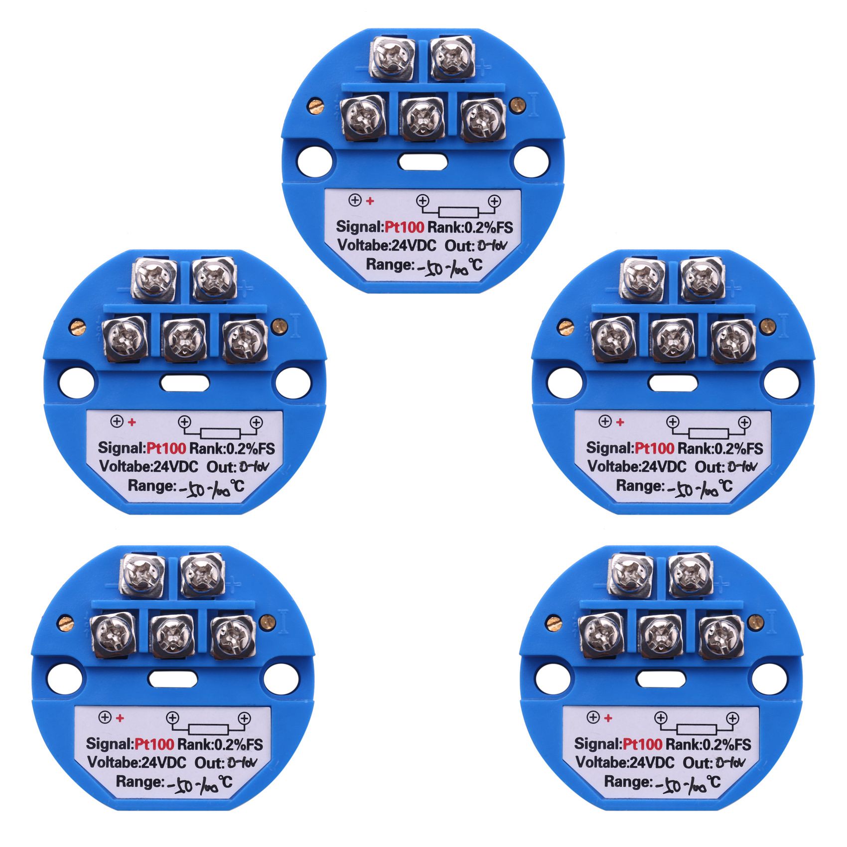 fasdaga 5X RTD PT100 Temperature Transmitter DC24V Minus 50 - 100 Degree Output 0-10V
