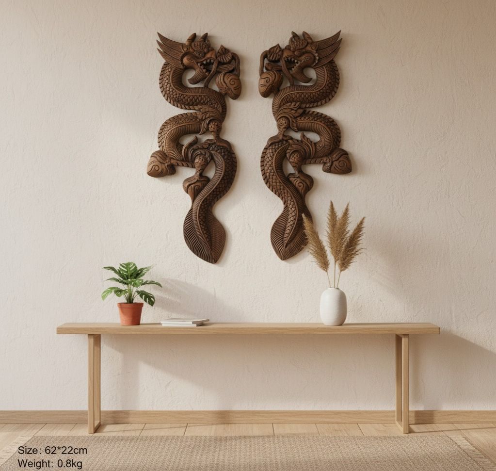 Dragon Decor/ Snake Decor / Wooden Carved Pair Of Dragon For Decoration 62*22cm - 0.8kg each