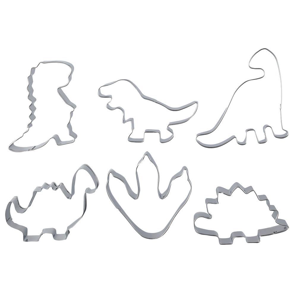 1/6pcs Dishwasher Safety Stainless Steel Dinosaur Cookie Cutters Silver Baking Tool Metal Cookie Mold Chocolate Mold Party