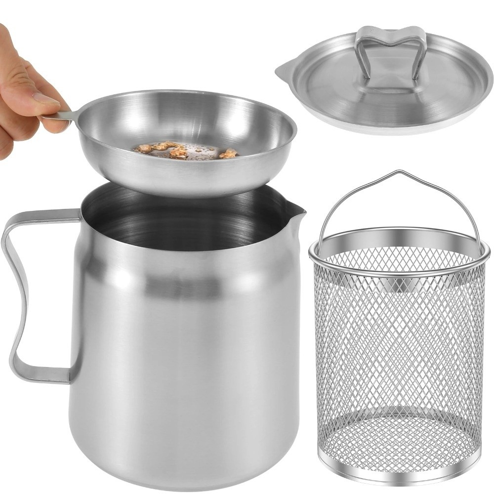 New 2/1.5L Capacity Oil Strainer Pot Fine Mesh Multifunctional Oil Storage Can Grease Container Kitchen Use