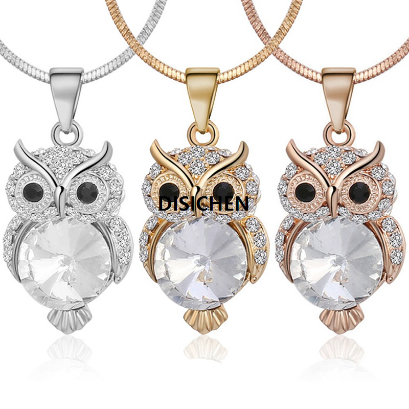 DISICHEN Rose Gold Color Silver Chokers Snake Chain Crystal Necklace Sweater Jewelry Fashion Small Cute Owl Bird Pendant For Women Gift Bargain price