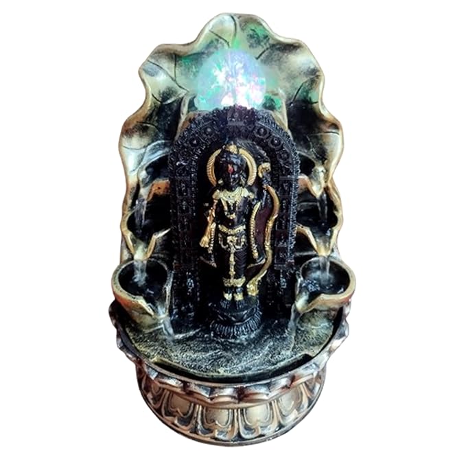 Religious Ram ji Design Polyresin Water Fountain for Home Decor with Multicolour LED, Controller Pump & Crystal Ball