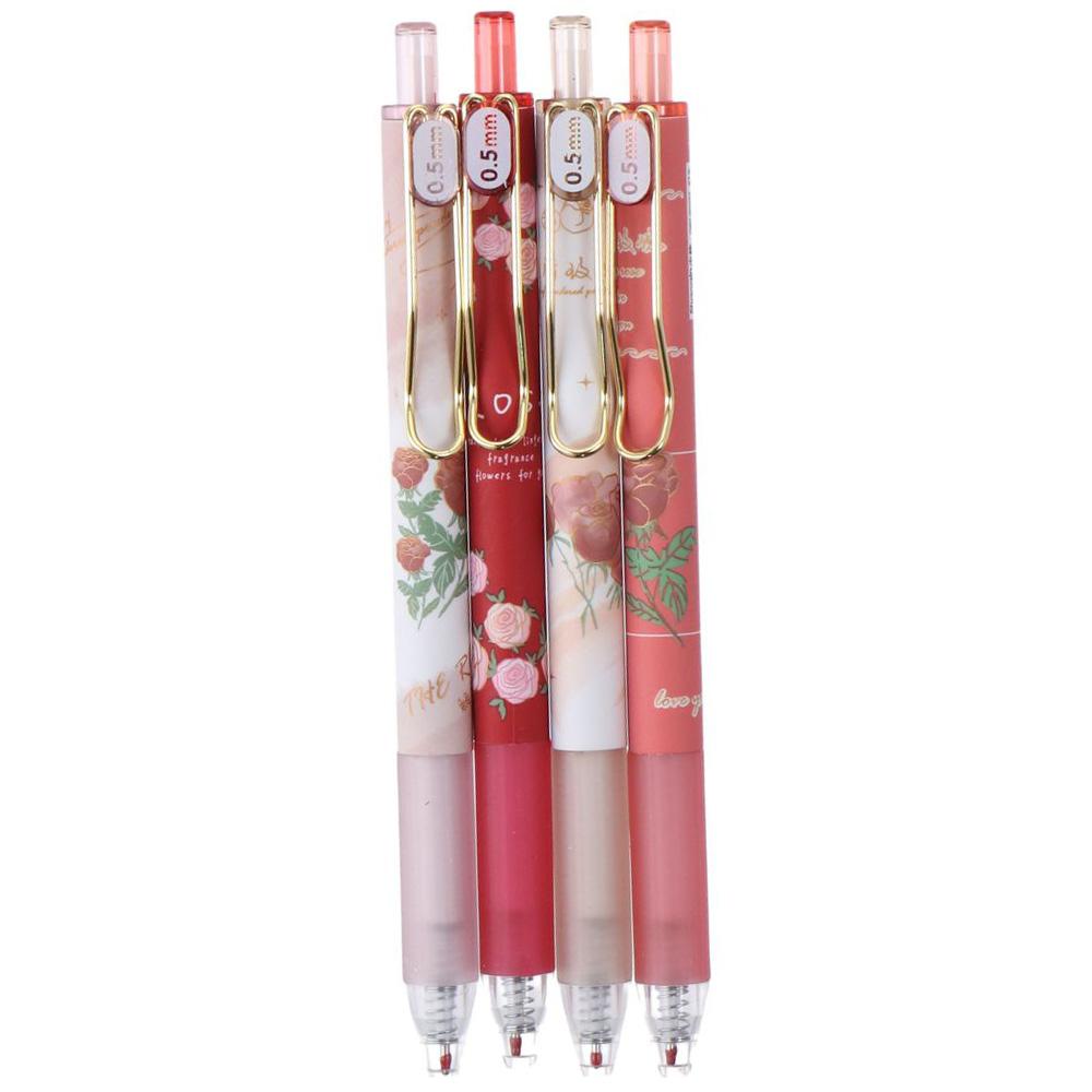 Creative 4 Pcs Gel Ink Pens Black Ink Plastic Flower Retractable Pens 0.5mm Office Supplies