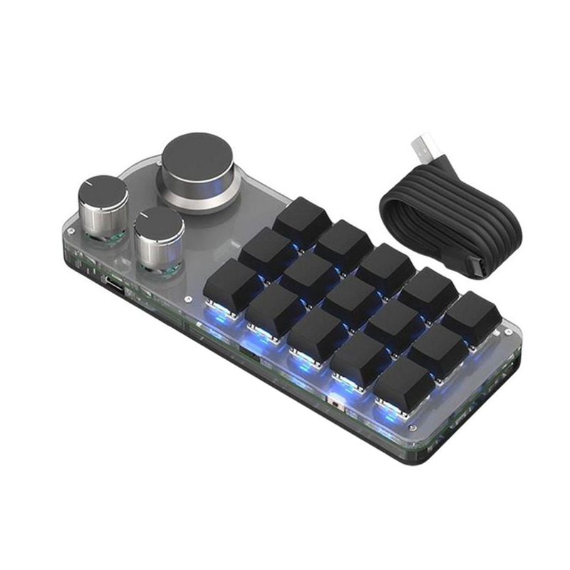 Portable 15-Key RGB Keyboard, Programmable Hot-Swappable Keyboard for Different PC Systems Black