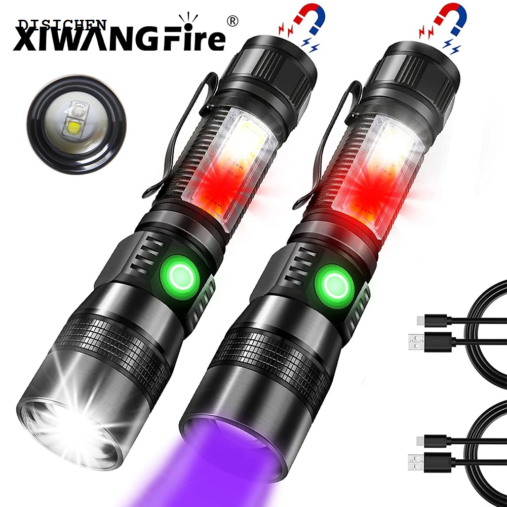 DISICHEN Bargain price 3in1 LED Flashlight UV Flashlight with 1200Lumen LED Light,Magnetic LED Torch with COB Sidelight,Zoomable,Waterproof for Camping