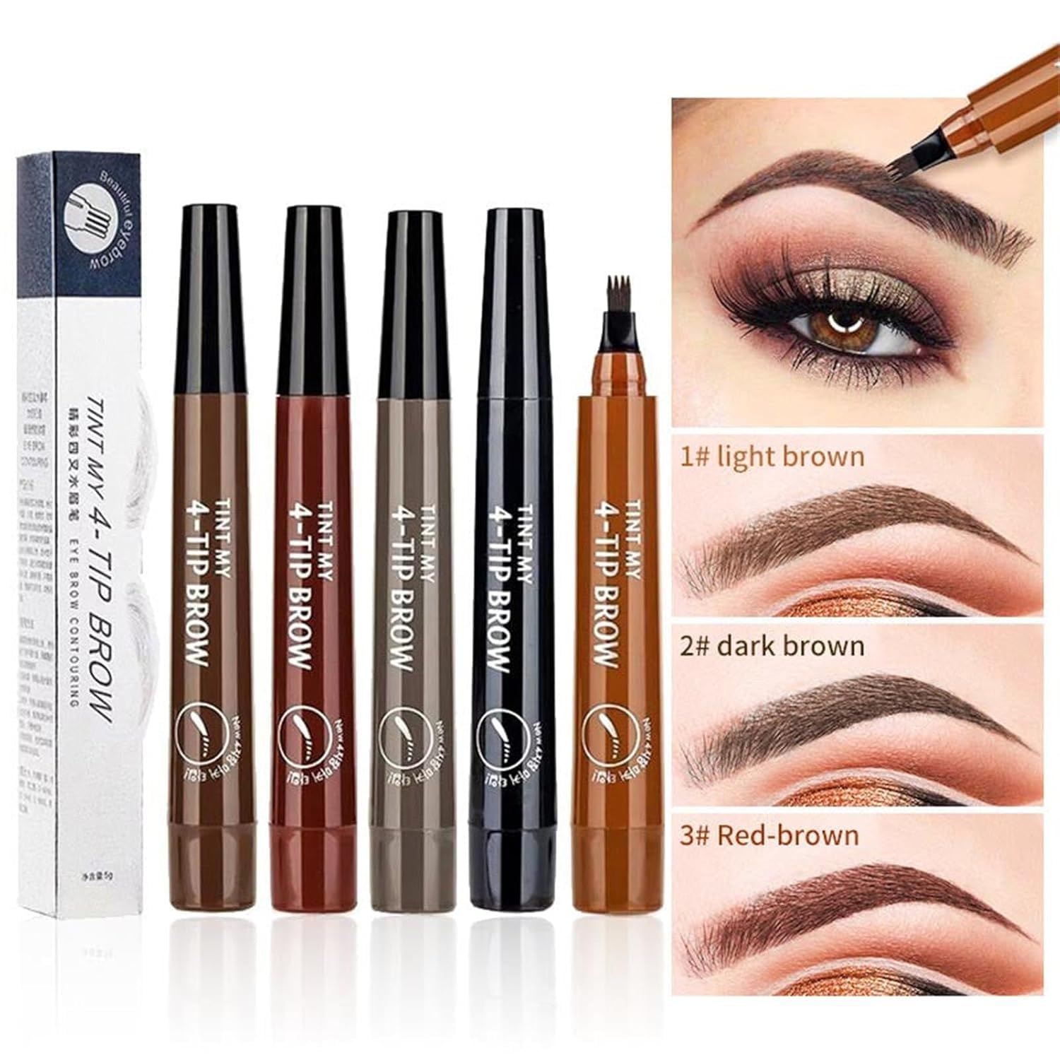 1 Piece Lightsbetter Waterproof Brow Pen, Tint My 4 Tip Brow Waterproof, 4 Tipped Precise Brow Pen, Microblading Eyebrow Pen 4 Fork Tip Tattoo Pencil