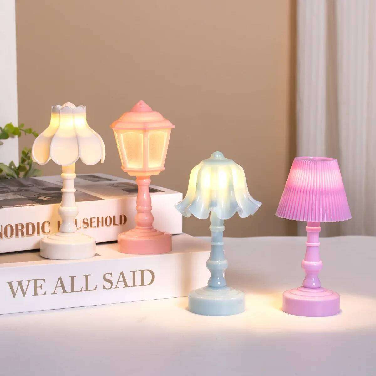 Geometric Flower Bud Button Battery LED Table Lamps Desk For Bedroom Dining Touch Night Light Simple Modern Decoration