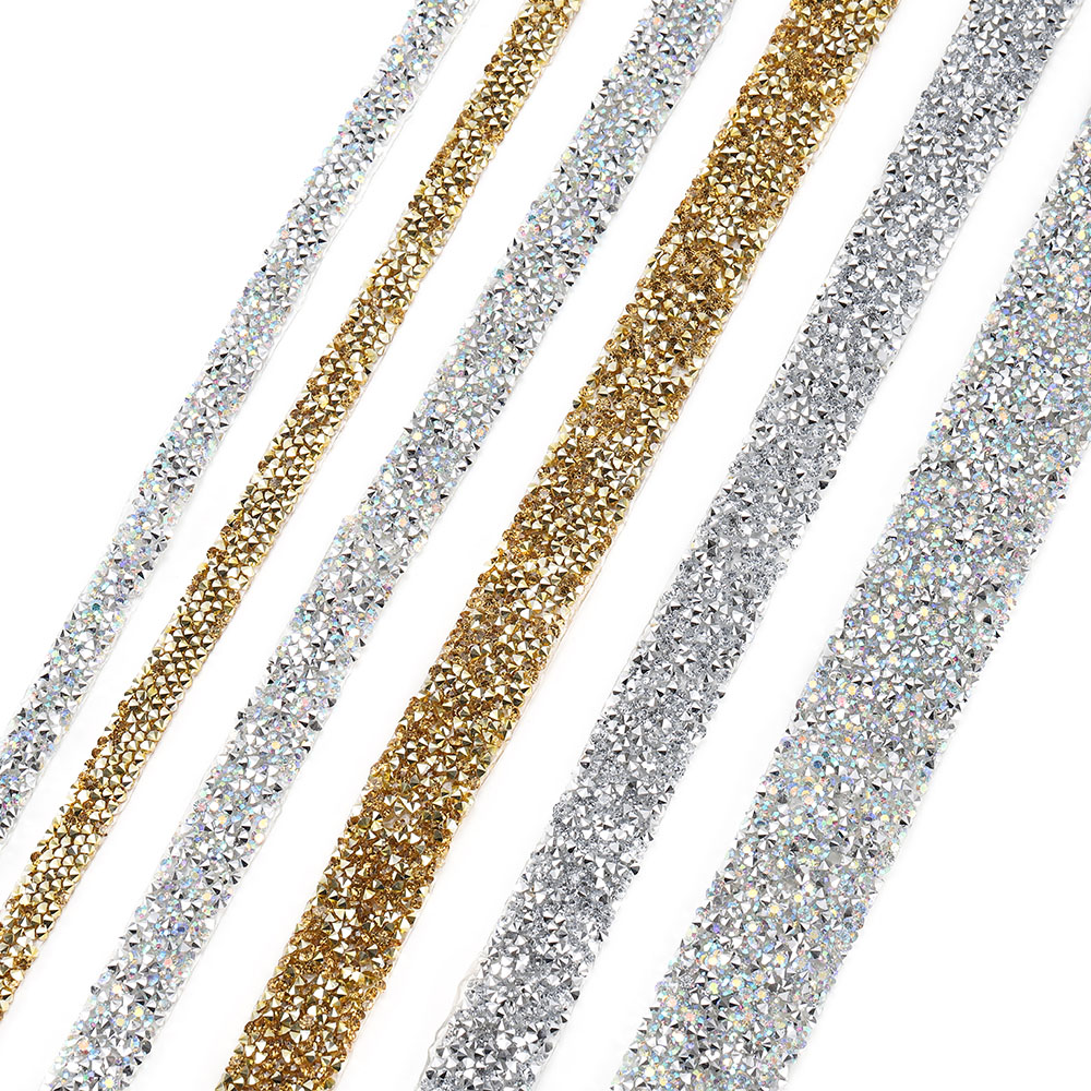 1 Yard 1.0-3.0mm Rhinestones Tape Banding Hotfix Strass Crystal Decoration Rhinestone Ribbon For DIY Woman Clothing Shoes Hats