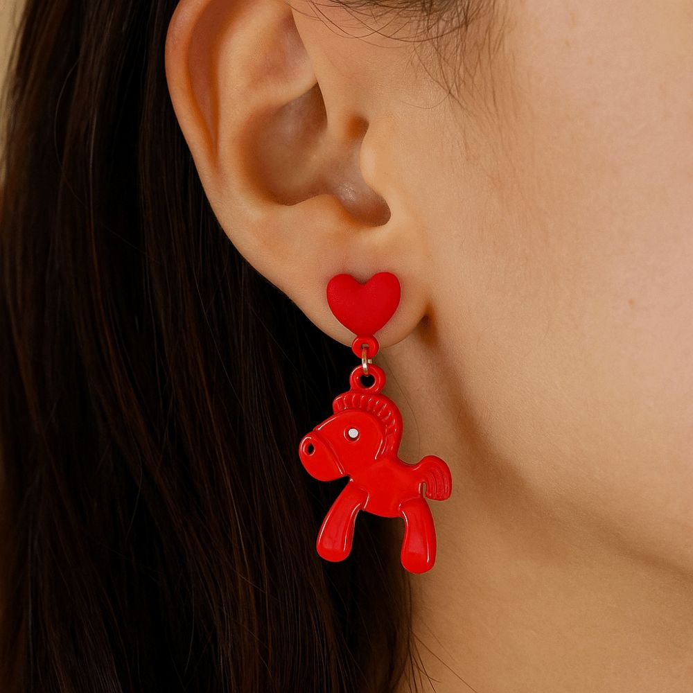 Heart Star New Year Horse Earrings Fashion Jewelry Hook Piercing Chinese Style Pony Earrings Elegant Ear Decor Horse Drop Earrings For Girl