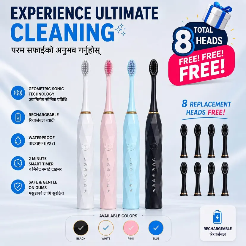 Prime Picks Premium X-9 Sonic Electric Toothbrush with 8 Replacement Brush Head | IPX7 Waterproof Brush , 6 Cleaning Modes, Smart Timer, Fast Charging, 30-Day Battery Life | Rechargeable Toothbrush | DuPont Bristles Brush