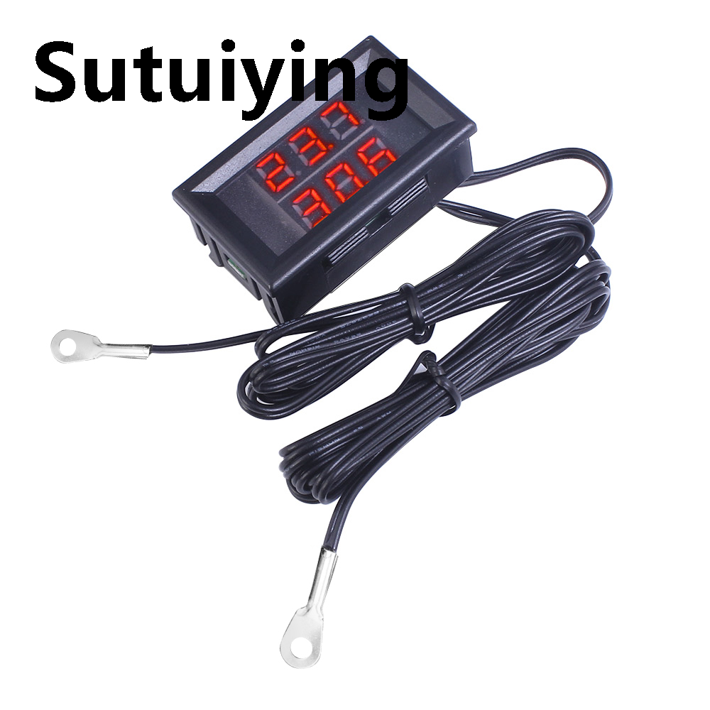 Difutagui DC 4V-28V Mini LED Dual Display Digital Temperature Thermometer 2025 with NTC Waterproof Metal Sensor Dual Probe Temperature Tester