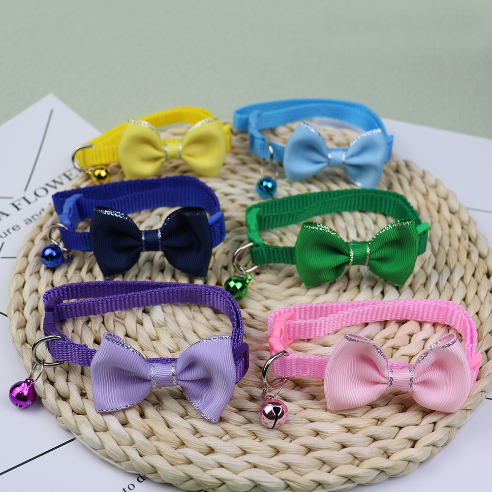 New Adjustable Pet Collars Multicolor Cute Cat Collars with Bell Bow Collars Cat Dog