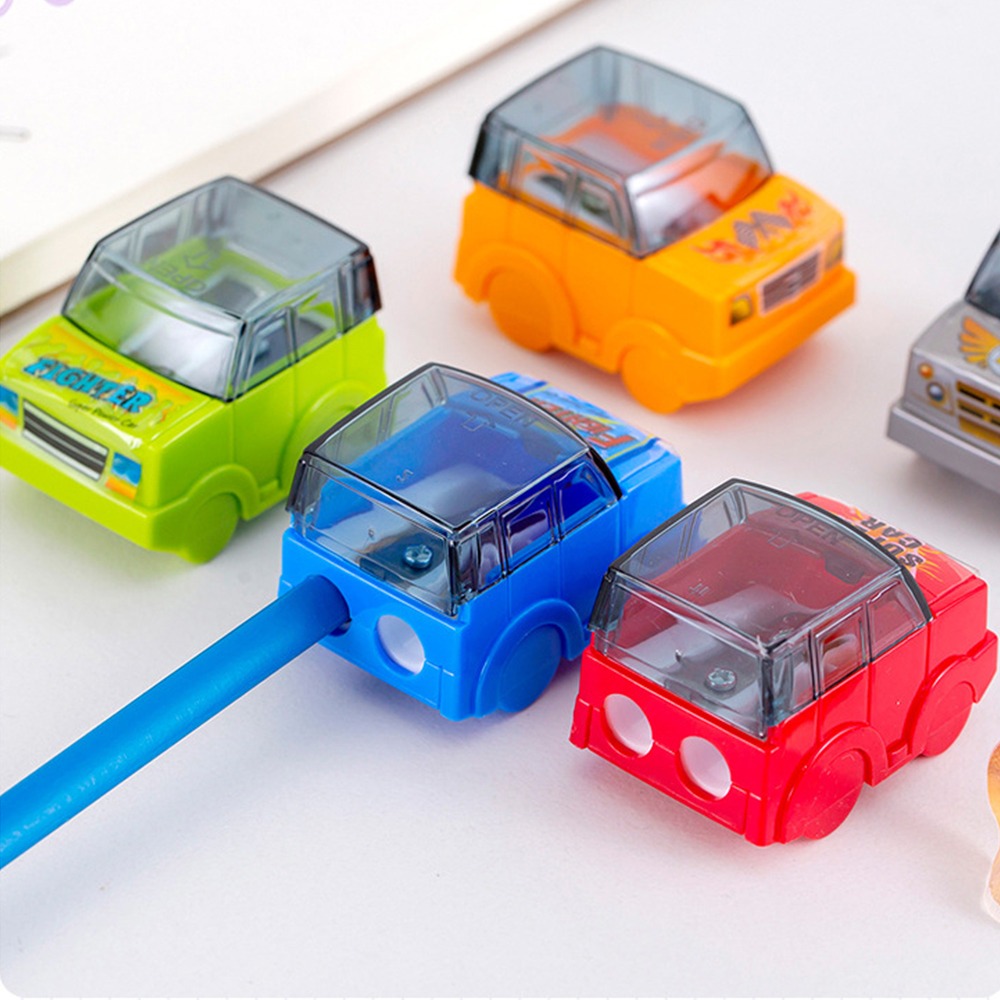 4pcs Cute Cartoon Car Pencil Sharpener Double Hole Creative Pencil Cutting Tools Penknife Kawaii Student Stationery Student Supplies