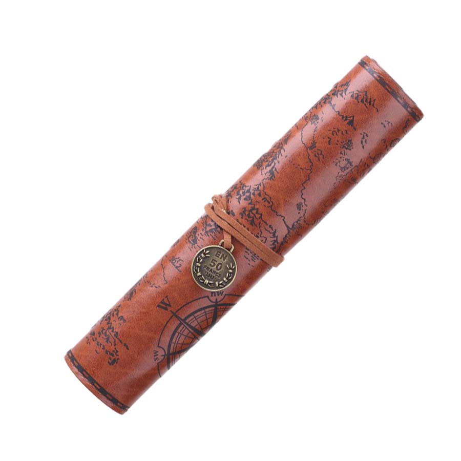 1pc Treasure Map Leather PU Retro Boy Girl Pencil Bag Cosmetic Bag Roll Pen Bag For Student Gifts Stationery