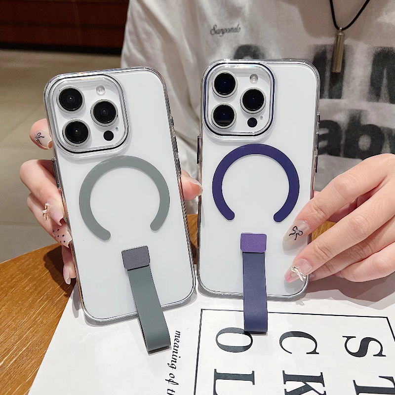 HODON Luxury With Lens Glass Flip Camera Metal Frame Invisible Holder Magnetic Cases For iPhone 14 13 15 Pro Max 15Plus Magsafe Case Charging Armor Clear Cover