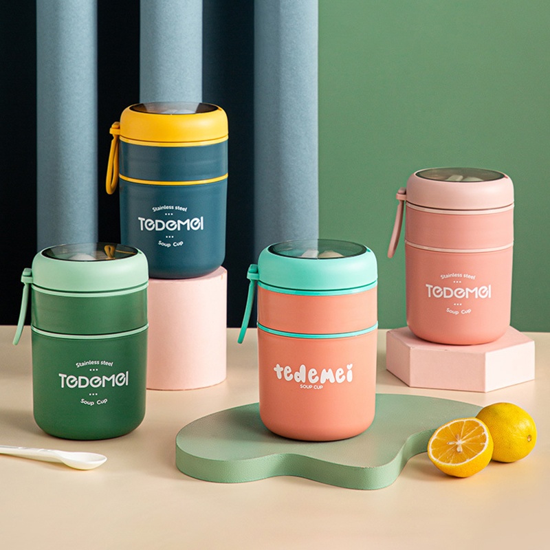 Breakfast Cup with Spoon Stainless Steel Lunch Box Food Thermal Jar Insulated Soup Thermos Containers