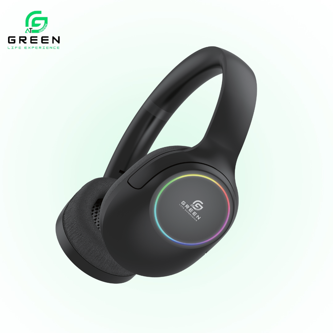 Green Rhythm Headphone | 40mm Driver | Foldable | 20 Hours Playtime | TF Slot | High Definition Sound Quality | Radio Switching | 150 Hours Of Standby Time | RGB Light Effect | 5.3 Bluetooth Version | 6 Months Warranty | Black , Soft Almond & Silver Mist