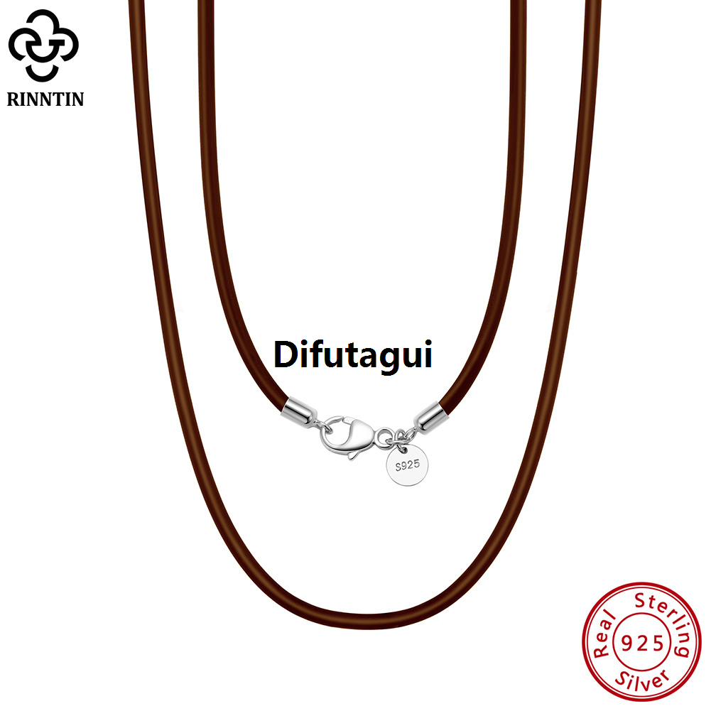 Difutagui Rinntin Genuine Italian 2mm Brown Leather Cord Chain Necklace for New Women Men with 925 Sterling Silver Clasp Trendy Jewelry SC62