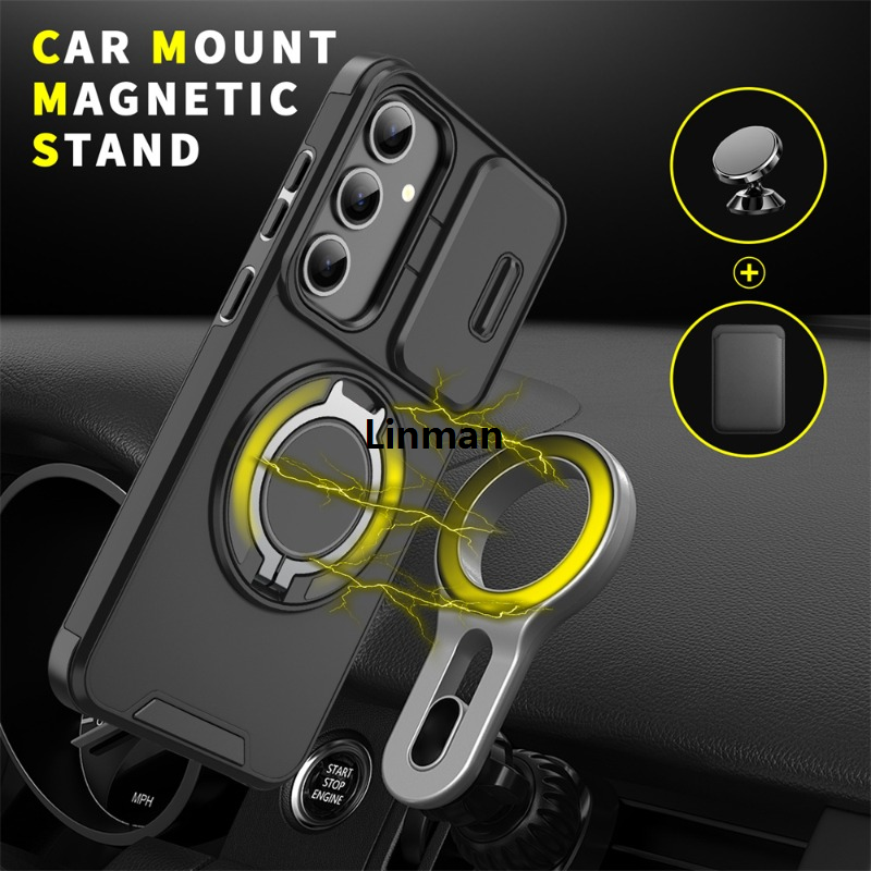 Linman HODON Luxury PU Leather Magnetic Fold Ring Stand Phone Cases For Samsung Bargain price S25 S24 Ultra S23 S22 Plus Magsafe Case Wireless Charging Shockproof Cover